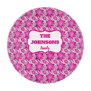 Personalisierter Familienname rosa floral Schneidebrett