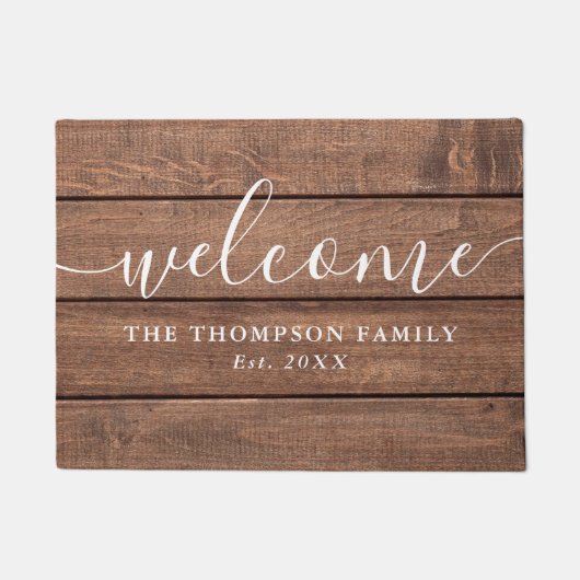 Personalisierter Familienname Rustikales Holz Fußmatte (Vorderseite)