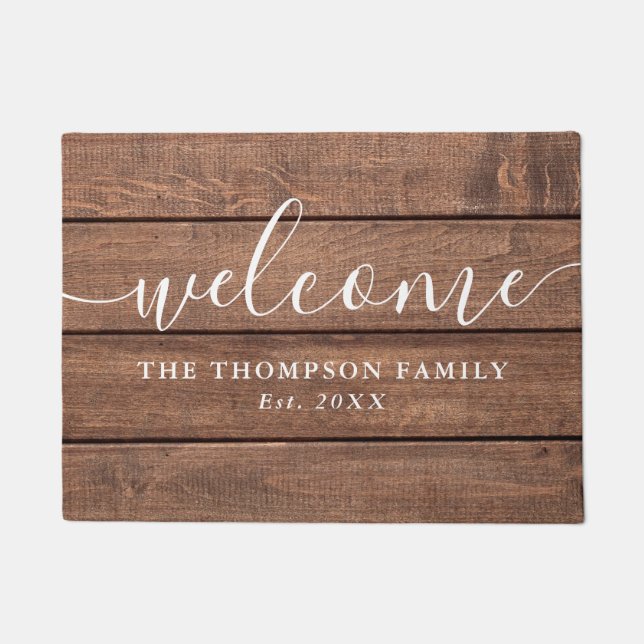 Personalisierter Familienname Rustikales Holz Fußmatte (Vorderseite)