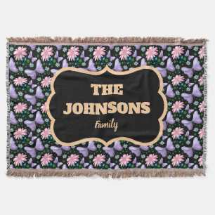 Personalisierter Familienname Schmetterling Blumen Decke