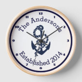 Personalisierter Familienname-Seemarine-Anker Wanduhr (Vorderseite)
