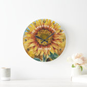 Personalisierter Familienname Sonnenblumenwasser Große Wanduhr (Zuhause)