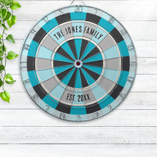 Personalisierter Familienname und Jahr Modern Blau Dartscheibe