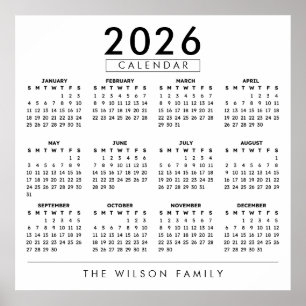 Personalisierter Familienname-Wandkalender 2026 Poster