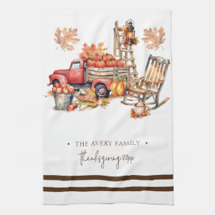 Personalisierter Familienname Wasserfarbe Erntedan Geschirrtuch