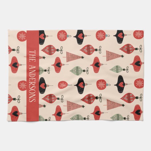 Personalisierter Familienname Weihnachtsmuster Geschirrtuch (Horizontal)