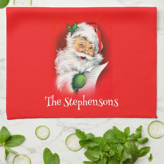 Personalisierter Familienname Winking Weihnachten Geschirrtuch (Gefaltet)