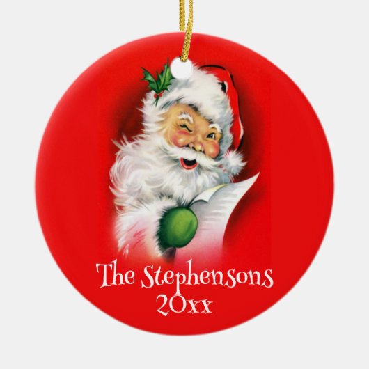 Personalisierter Familienname Winking Weihnachten Keramik Ornament (Vorne)