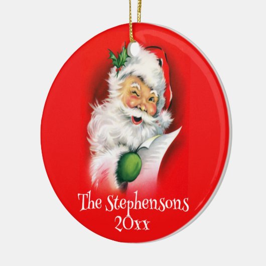 Personalisierter Familienname Winking Weihnachten Keramik Ornament (Links)