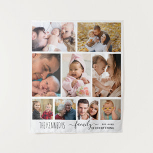 Personalisierter Familienname Zitat 9 FotoCollage Wandteppich