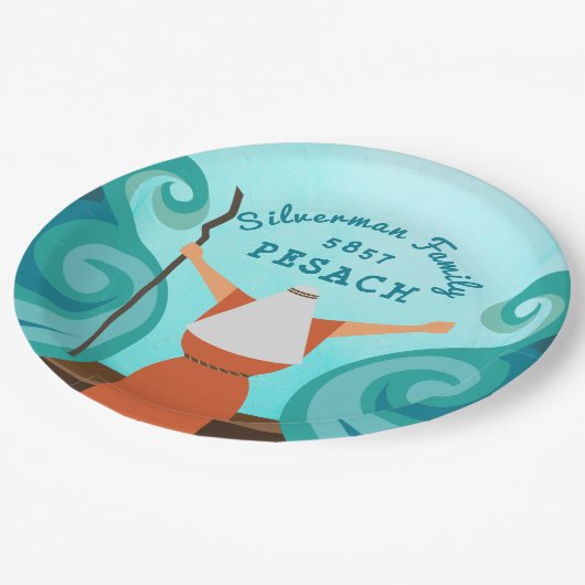 Personalisierter Familienpass Moses Parting Water Pappteller (Schrägansicht)