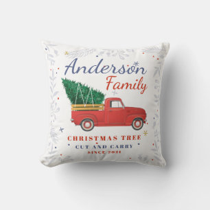 Personalisierter Familienroter LKW-Weihnachtsbaum Kissen