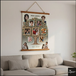 Personalisierter Familienstammbaum-Foto-Wand-Scrol Wandteppich Mit Holzrahmen