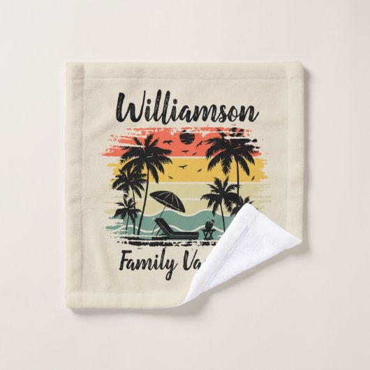 Personalisierter Familienurlaub Badhandtuch Set (Waschlappen)