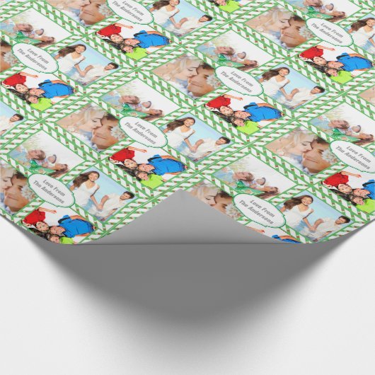 Personalisierter Familienurlaub Foto Candy Cane Geschenkpapier (Ecke)