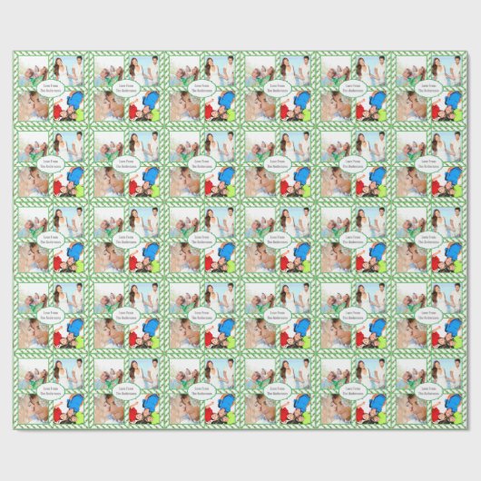 Personalisierter Familienurlaub Foto Candy Cane Geschenkpapier (Flach)