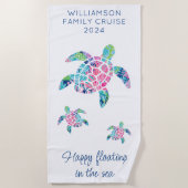 Personalisierter Familienurlaub Meeresschildkröten Strandtuch (Vorderseite)