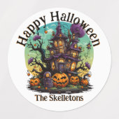 Personalisierter Familienzweig - Spuk Haus Etiketten (Design 2)