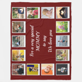 Personalisierter Family Square Foto Collage Rot Fleecedecke