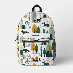 Personalisierter Fantasie-Fuchs & Stadtlandschaft  Bedruckter Rucksack