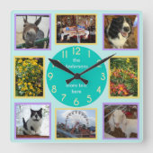 Personalisierter Farbblock für Foto 8 Bild Quadratische Wanduhr (Vorderseite)