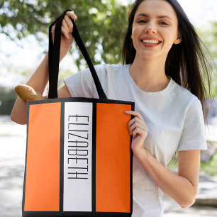 Personalisierter Farbblock Monogramm Orange Tasche
