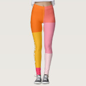 Personalisierter Farbblock Rosa Orange, hergestell Leggings (Vorderseite)