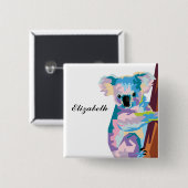 Personalisierter farbenfroher Pop Art Koala Button (Vorne & Hinten)