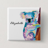 Personalisierter farbenfroher Pop Art Koala Button (Vorderseite)