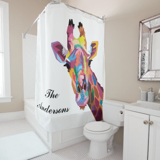 Personalisierter farbenfroher Pop Giraffe Duschvorhang (Beispiel)