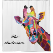 Personalisierter farbenfroher Pop Giraffe Duschvorhang (Vorderseite)