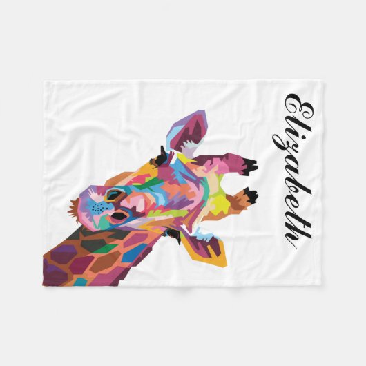 Personalisierter farbenfroher Pop Giraffe Fleecedecke (Vorderseite (Horizontal))