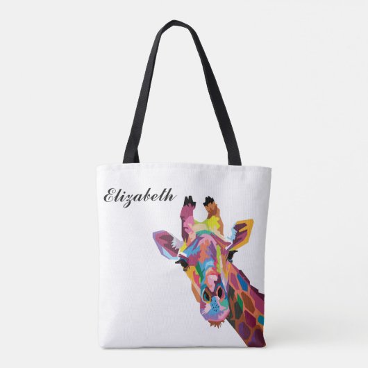 Personalisierter farbenfroher Pop Giraffe Tasche (Rückseite)