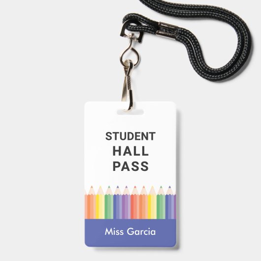 Personalisierter farbenfroher Schüler-Hall-Pass Ausweis (Vorderseite mit Lanyard)