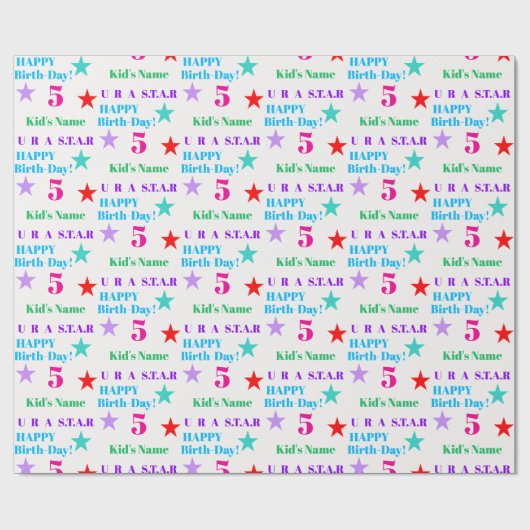 Personalisierter farbenfroher Star-Themed-Kinderge Geschenkpapier (Flach)