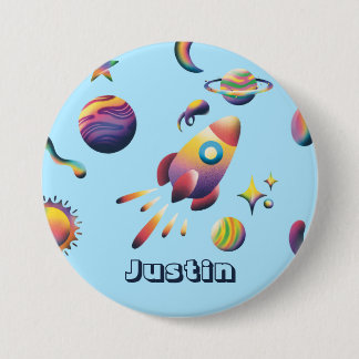 Personalisierter farbenfroher Weltraum-Planeten-Ru Button