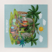 Personalisierter, farbiger Cartoon Jurassischer Hi Puzzle (Horizontal)