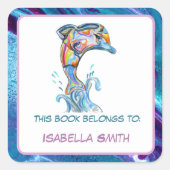 Personalisierter Farbstift Dolphin Jumping Quadratischer Aufkleber (Vorderseite)