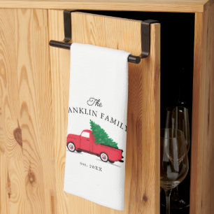 Personalisierter Farmhaus-Feiertags-Roter Vintage- Geschirrtuch