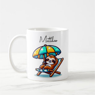 Personalisierter Faultier am Strand Lustige Kaffee Kaffeetasse