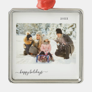 Personalisierter Feiertag 2 Foto Modern Minimal 20 Ornament Aus Metall
