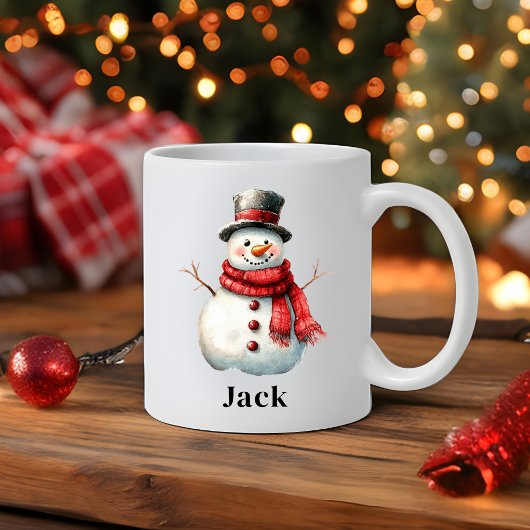 Personalisierter Feiertag Roter Scarf Schneemann W Kaffeetasse