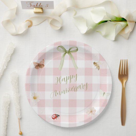 Personalisierter femininer karierter Papier-Teller Pappteller (Hochzeit)