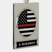 Personalisierter Feuerwehrhelfer mit dünner roter  Banner-Ornament Silber (Rechts)