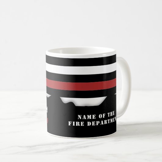 Personalisierter Feuerwehrhelfer mit dünner roter  Kaffeetasse (VorderseiteRechts)
