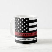 Personalisierter Feuerwehrhelfer mit dünner roter  Kaffeetasse (Vorderseite Links)