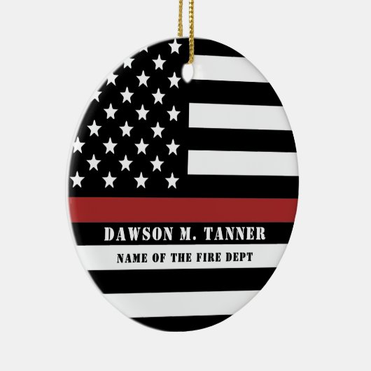 Personalisierter Feuerwehrhelfer mit dünner roter Keramik Ornament (Rechts)