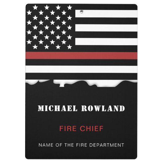 Personalisierter Feuerwehrhelfer mit dünner roter  Klemmbrett (Rückseite)