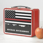 Personalisierter Feuerwehrhelfer mit dünner roter  Metall Brotdose (Beispiel)