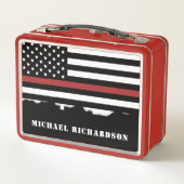 Personalisierter Feuerwehrhelfer mit dünner roter  Metall Brotdose (Rückseite)